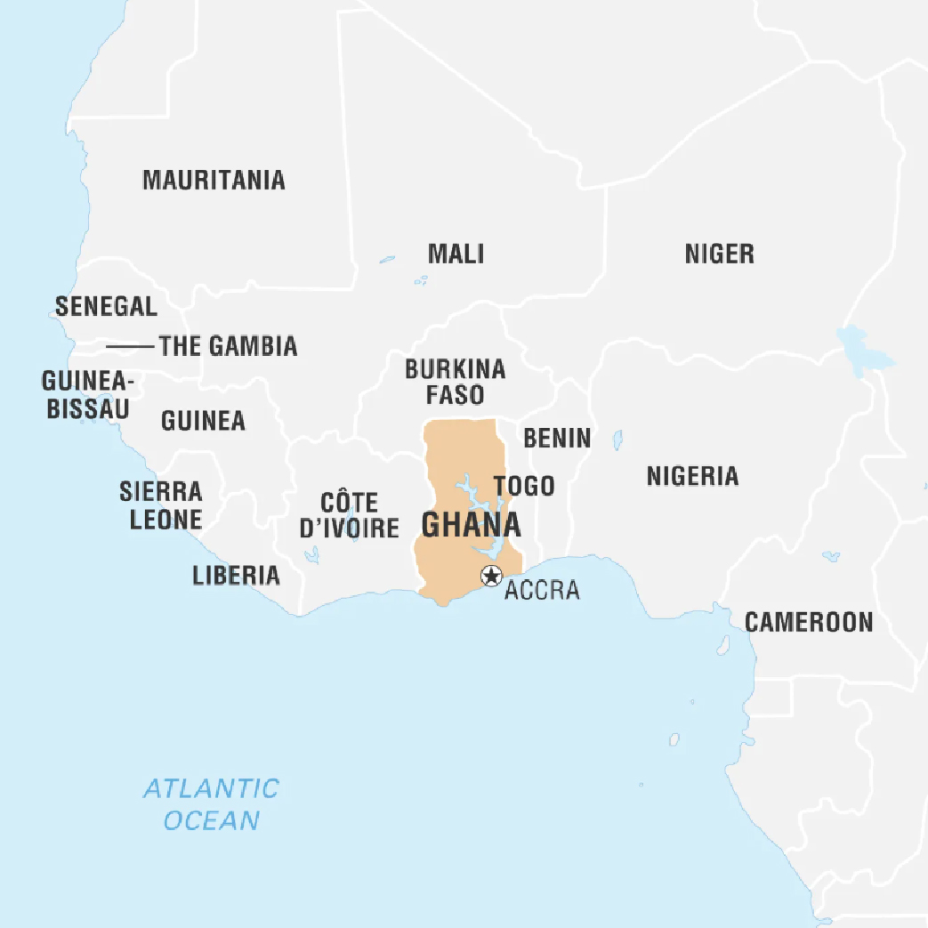 Map showing location of Ghana