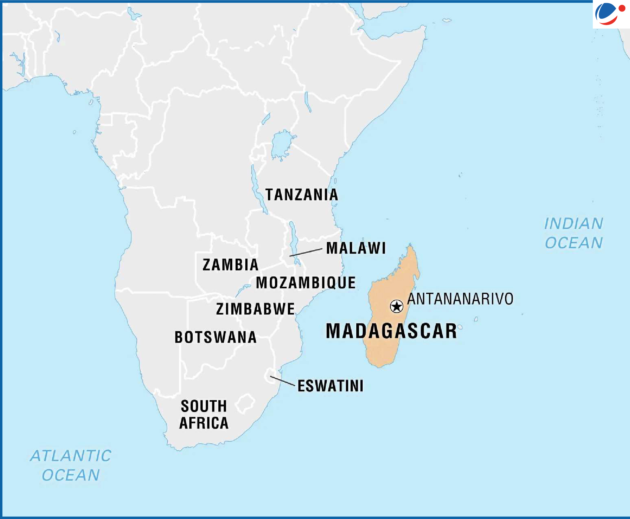 Map showing location of Madagascar