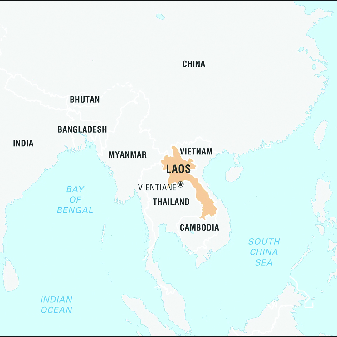 A map showing Lao PDR in Southeast Asia. 