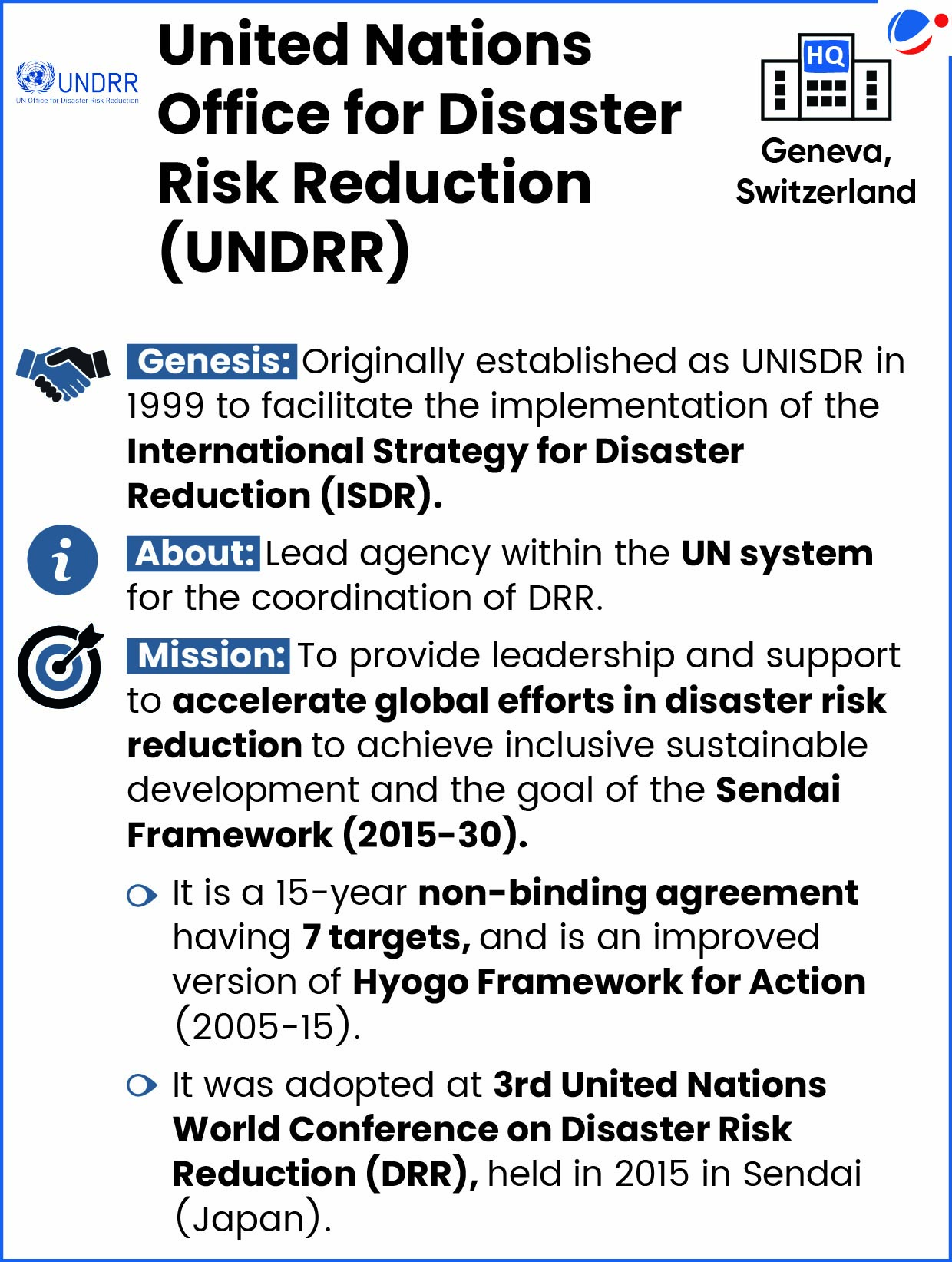 Key information about United Nations Office for Disaster Risk Reduction (UNDRR) like its mission and genesis