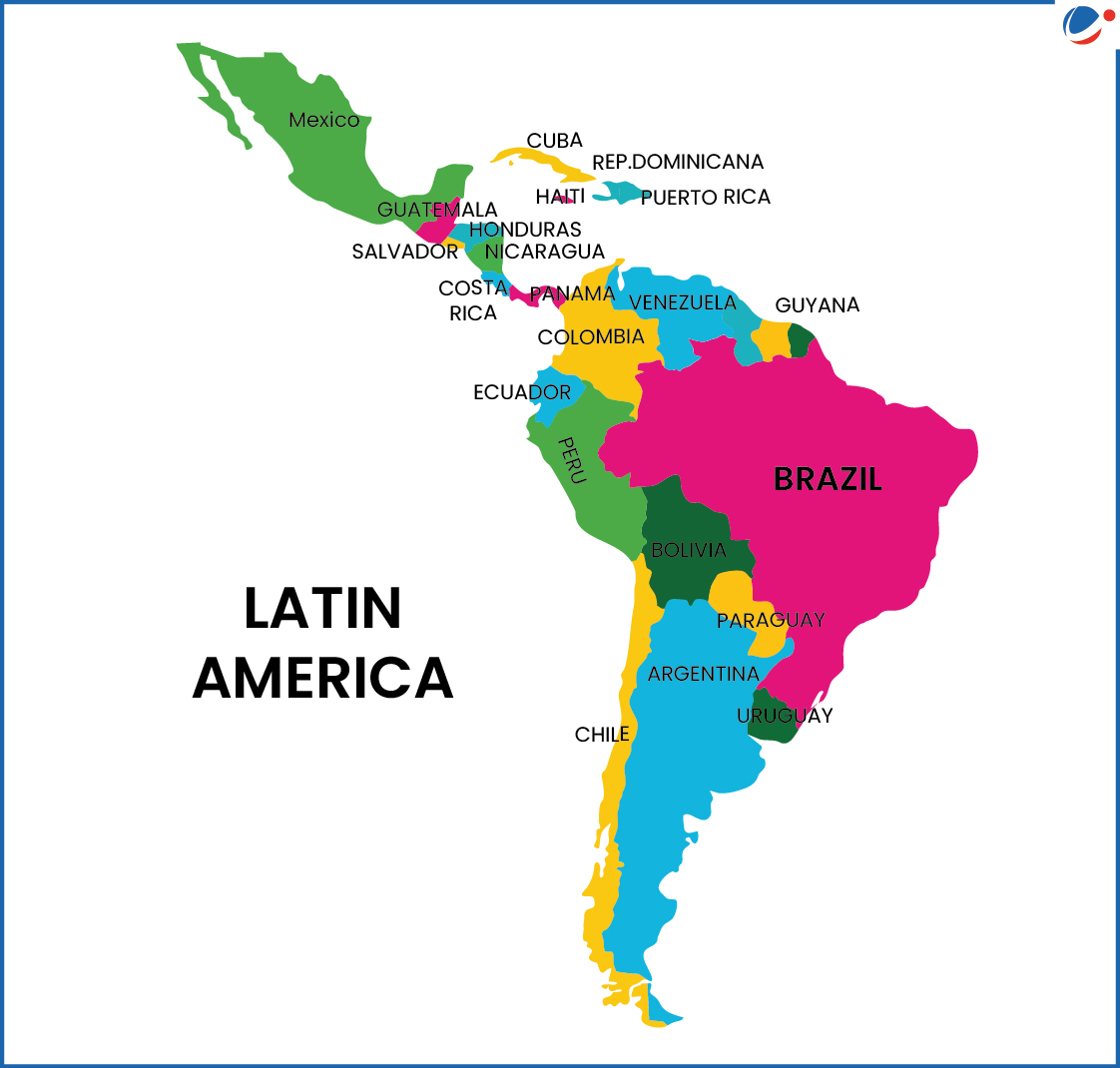 A map showing Latin American Countries