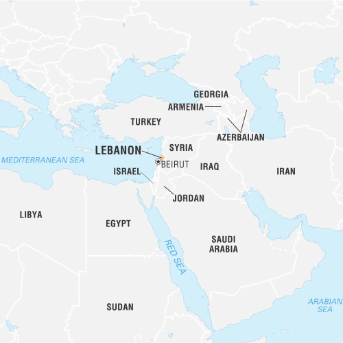 A map showing Lebanon