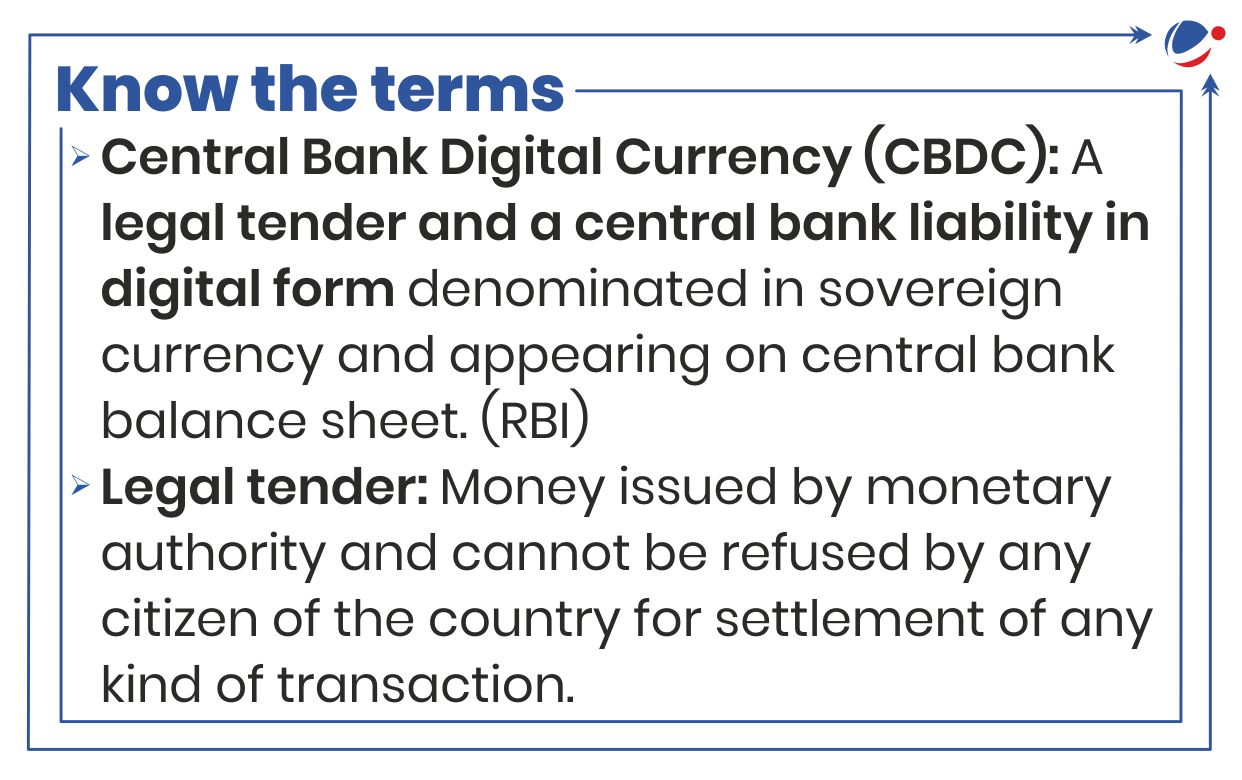 Image showing definition of terms central bank digital currency (CBDC) and Legal Tender