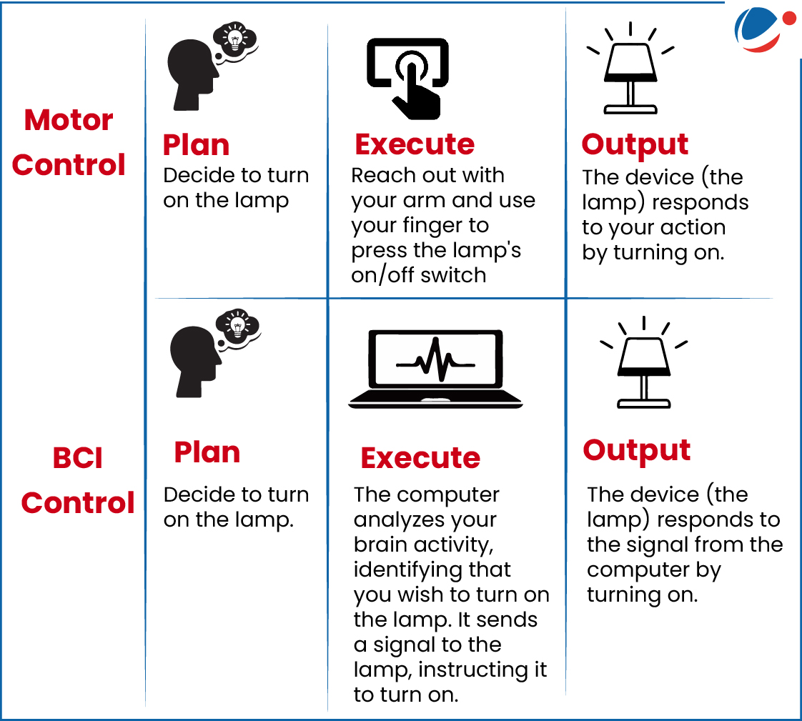 Infographic showing difference between Motor and BCI Control