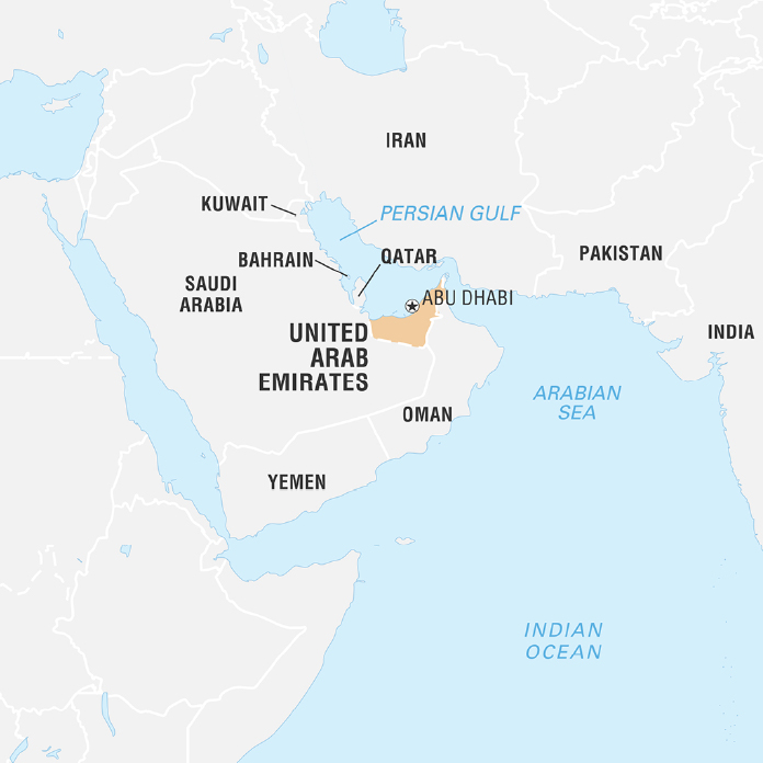 A Map of Arabian Peninsula, showing UAE