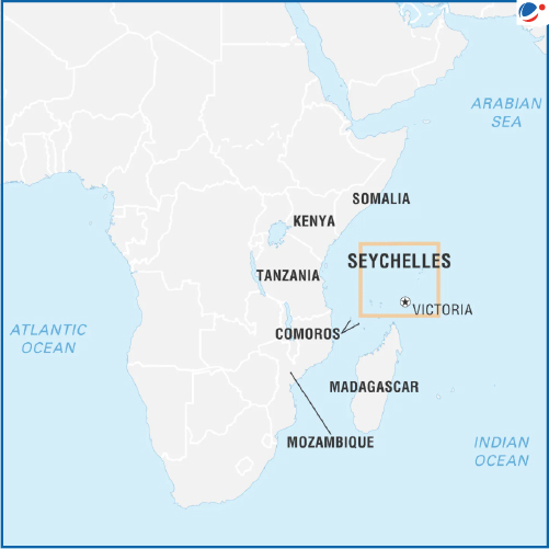 Map showing location of Seychelles